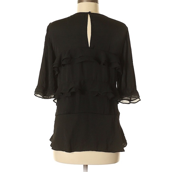 Who What Wear M Ruffled Blouse Black Tiered Look Keyhole Back - Picture 3 of 3